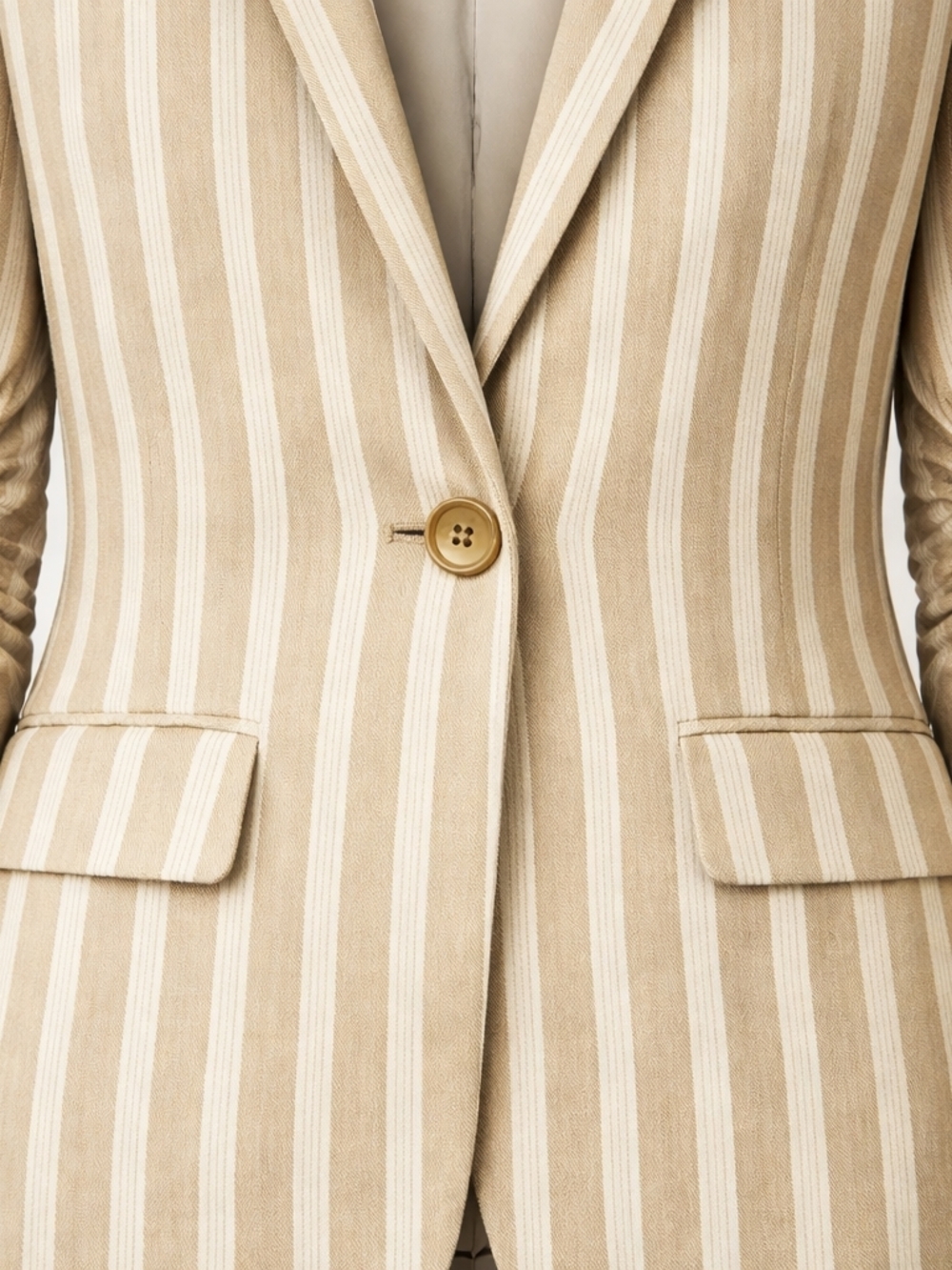 Free People Fern Striped Blazer Neutral Linen Look Ruched Sleeve S - Picture 3 of 11